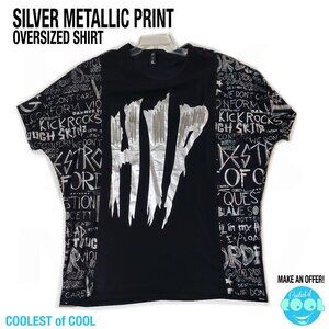 Urban oversized Metallic Hip Graffiti Punk shirt black AOP 30 in pit NWT